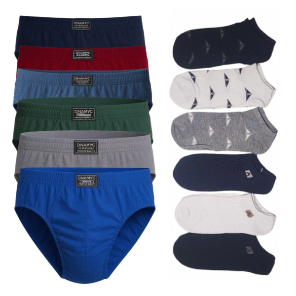 Combo X6 Slip Calzoncillos Hombre + 6 Pares Medias Invisible