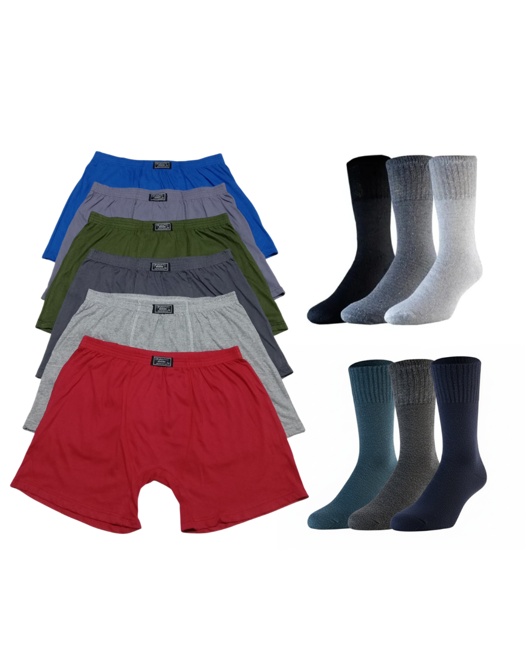Combo Talle Especial Pack X6 Boxer + 6 Medias Largas Hombre