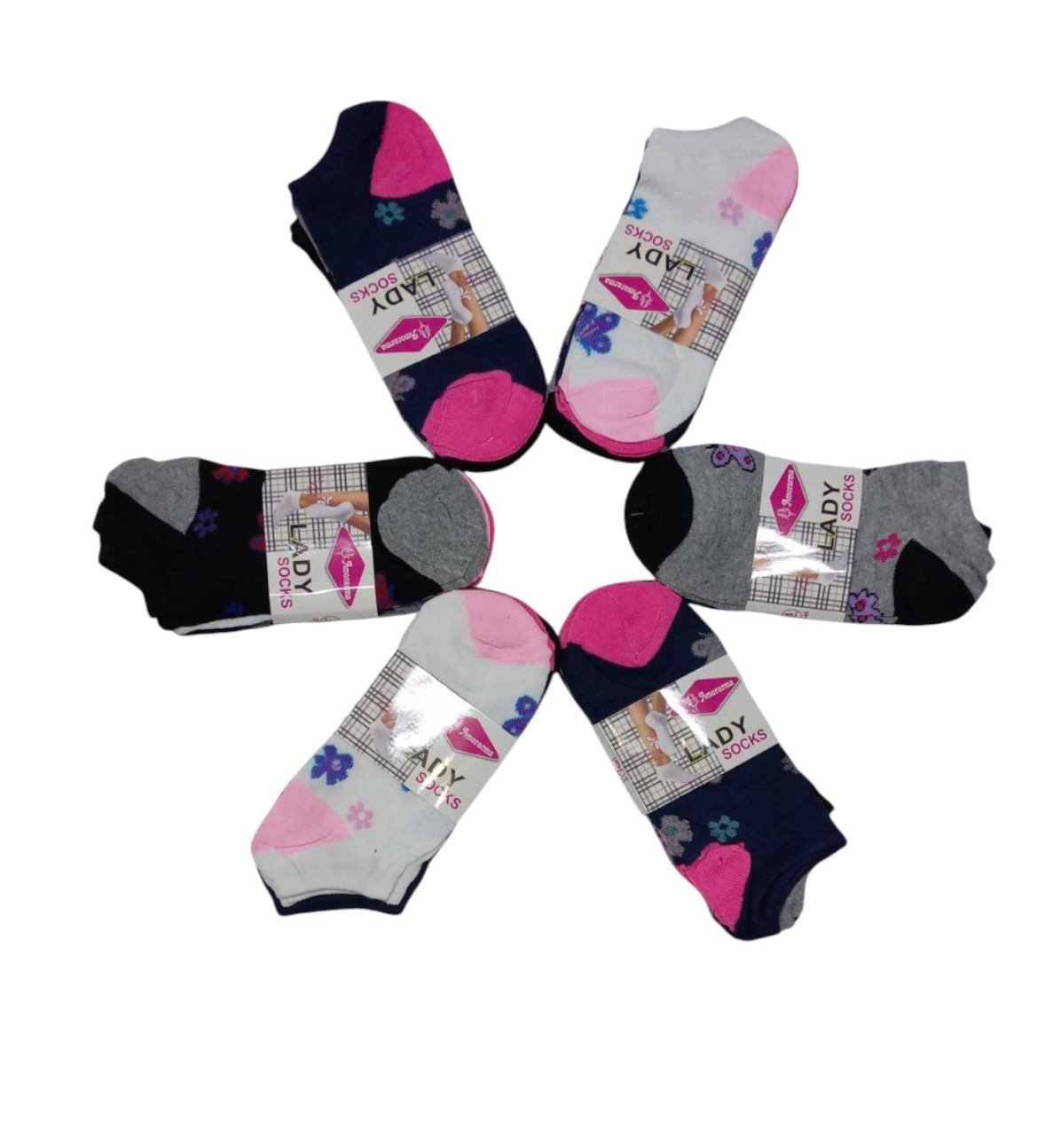 Pack X6 Medias Dama Soquetes Mujer Invisible Estampa - Imagen 4